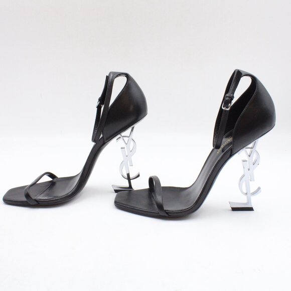 Pre-Owned Saint Laurent YSL Opyum Heeled Sandals in Black Leather/Nickle Size 39 - Picture 3 of 16